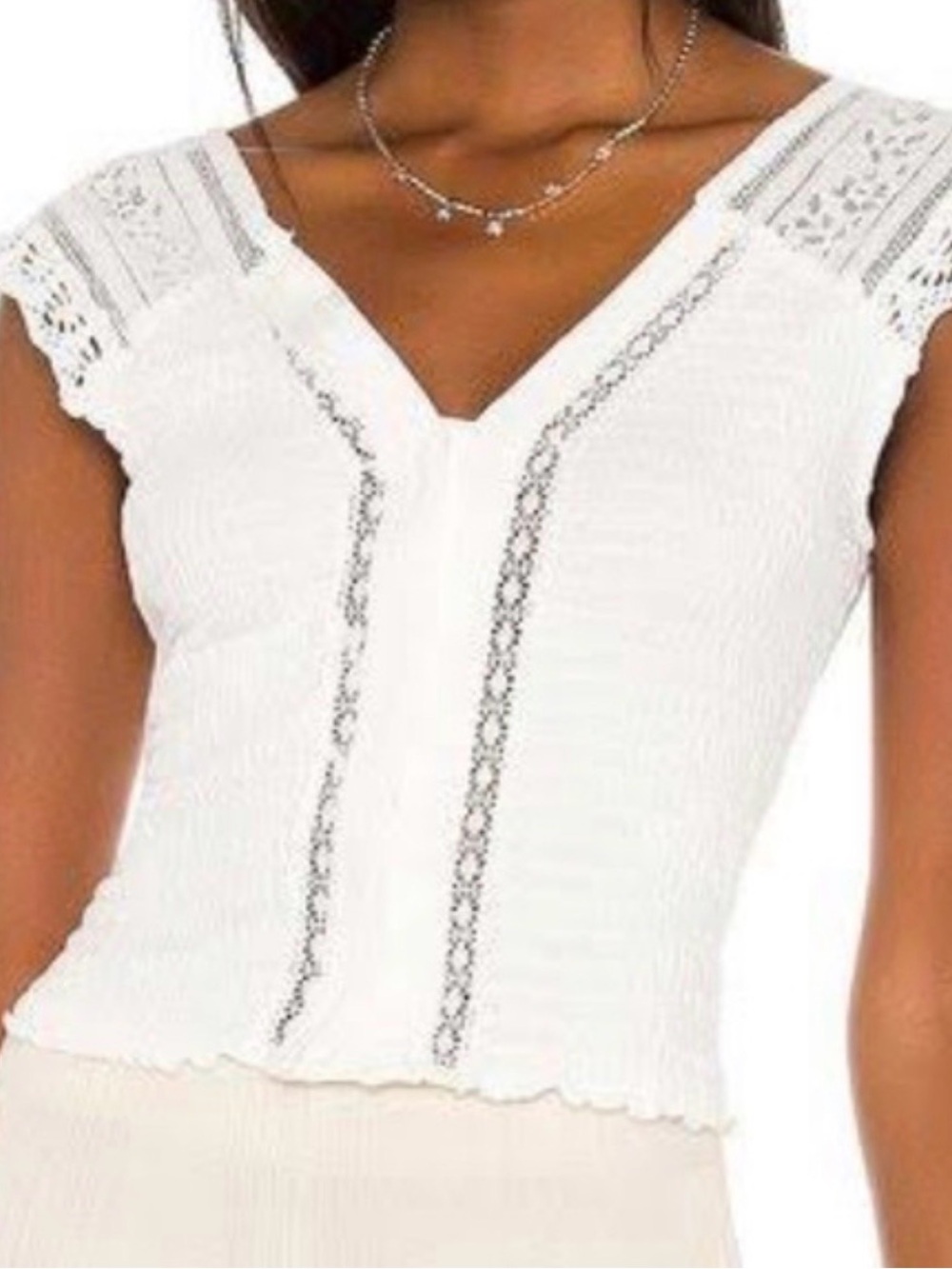 Free People On My Mind White Lace-Trim V-Neck Camisole Size S